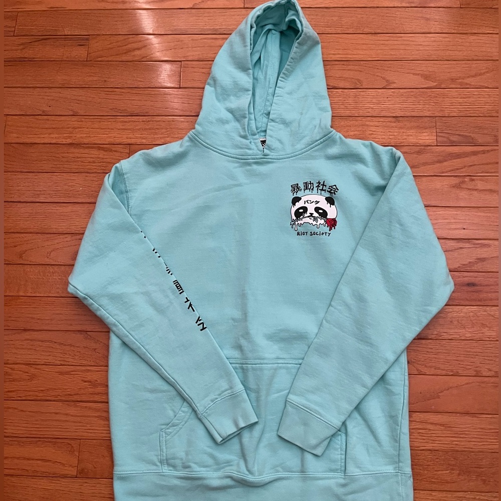 Teal Riot Society Hoodie. Size - Kids XL but can fit Mens Small.